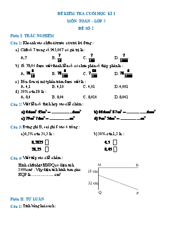 Đề kiểm tra cuối học kì I môn Toán Lớp 5 - Đề số 2