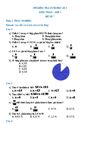 Đề kiểm tra cuối học kì I môn Toán Lớp 5 - Đề số 7