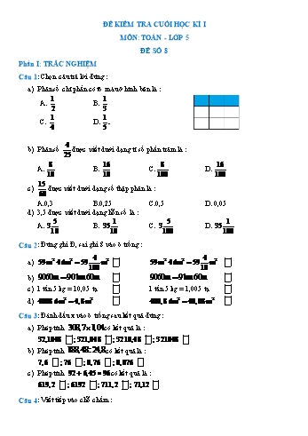Đề kiểm tra cuối học kì I môn Toán Lớp 5 - Đề số 8