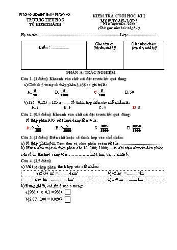 Đề kiểm tra cuối học kì I môn Toán Lớp 5 - Năm học 2021-2022 - Trường Tiểu học Tô Hiến Thành (Có đáp án)
