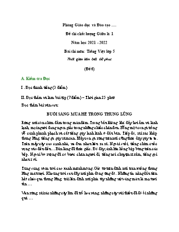 Đề thi chất lượng giữa kì 1 môn Tiếng Việt Lớp 5 - Năm học 2021-2022 - Đề 6 (Có đáp án)