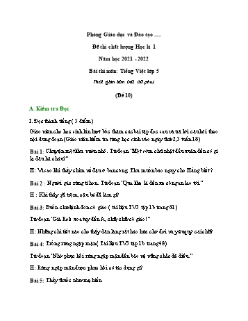 Đề thi chất lượng học kì 1 môn Tiếng Việt Lớp 5 - Năm học 2021-2022 - Đề 10 (Có đáp án)