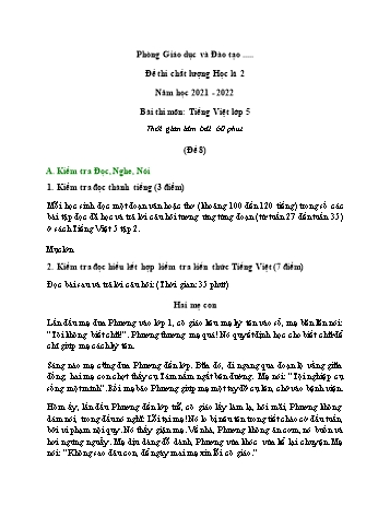 Đề thi chất lượng học kì 2 môn Tiếng Việt Lớp 5 - Năm học 2021-2022 - Đề 8 (Có đáp án)