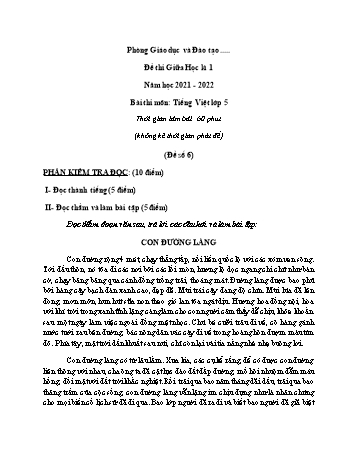 Đề thi giữa học kì 1 môn Tiếng Việt Lớp 5 - Năm học 2021-2022 - Đề 6 (Có đáp án)