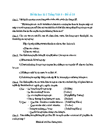 Đề thi học kì 1 môn Tiếng Việt Lớp 5 - Đề số 10 (Có đáp án)
