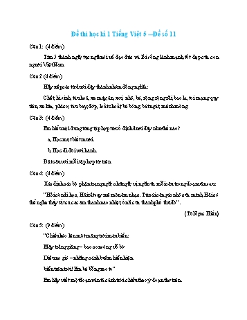 Đề thi học kì 1 môn Tiếng Việt Lớp 5 - Đề số 11 (Có đáp án)
