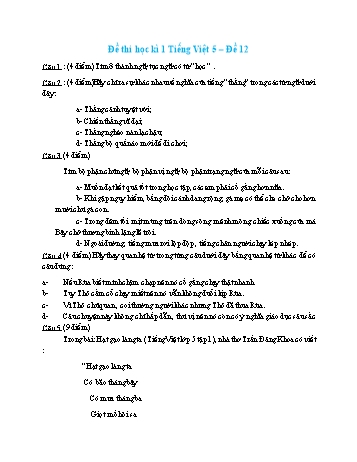 Đề thi học kì 1 môn Tiếng Việt Lớp 5 - Đề số 12 (Có đáp án)