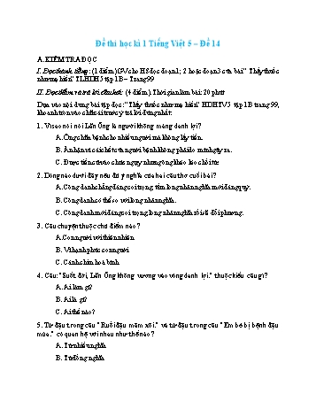 Đề thi học kì 1 môn Tiếng Việt Lớp 5 - Đề số 14 (Có đáp án)