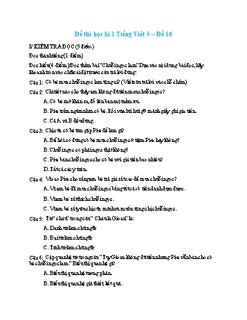 Đề thi học kì 1 môn Tiếng Việt Lớp 5 - Đề số 16 (Có đáp án)