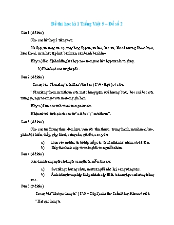 Đề thi học kì 1 môn Tiếng Việt Lớp 5 - Đề số 2 (Có đáp án)