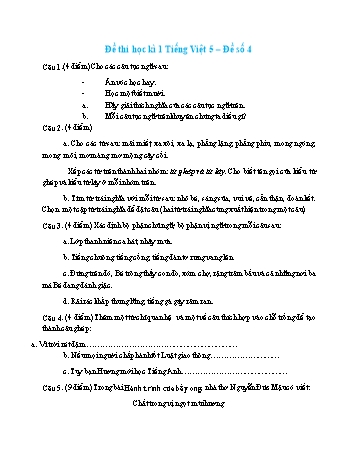 Đề thi học kì 1 môn Tiếng Việt Lớp 5 - Đề số 4 (Có đáp án)