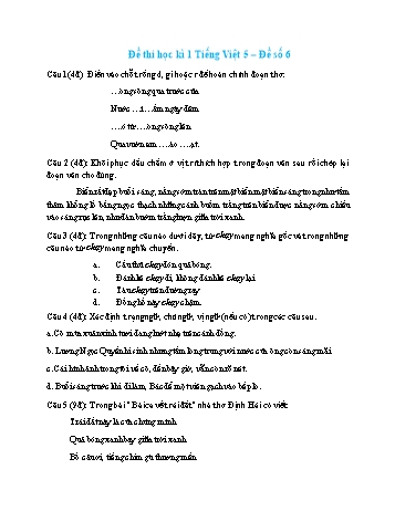 Đề thi học kì 1 môn Tiếng Việt Lớp 5 - Đề số 6 (Có đáp án)