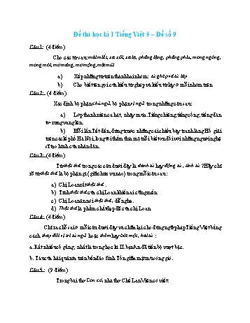 Đề thi học kì 1 môn Tiếng Việt Lớp 5 - Đề số 9 (Có đáp án)