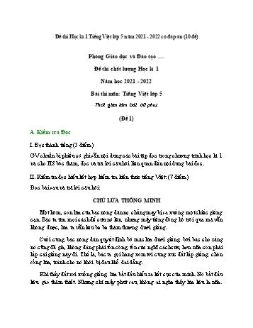 Tuyển tập 10 đề thi chất lượng học kì 1 môn Tiếng Việt Lớp 5 - Năm học 2021-2022 (Có đáp án)