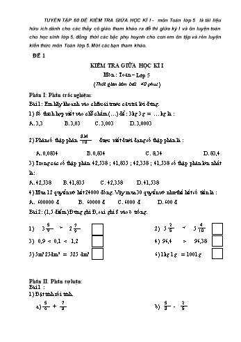 Tuyển tập 60 đề kiểm tra giữa học kì I môn Toán Lớp 5