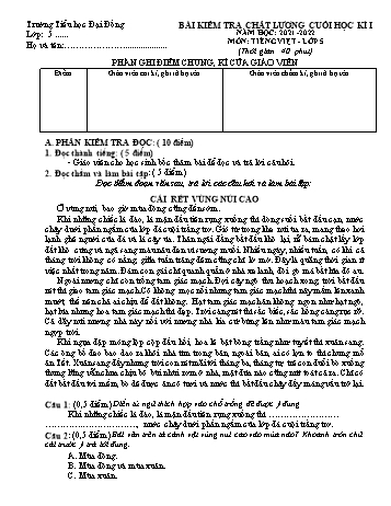 Bài kiểm tra chất lượng cuối học kì I môn Tiếng Việt Lớp 5 - Năm học 2021-2022 - Trường Tiểu học Đại Đồng (Có đáp án)