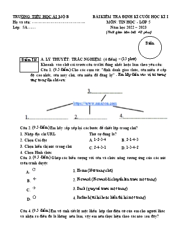 Bài kiểm tra định kì cuối học kì 1 môn Tin học Lớp 5 - Năm học 2022-2023 - Trường Tiểu học Ái Mộ B (Có đáp án)