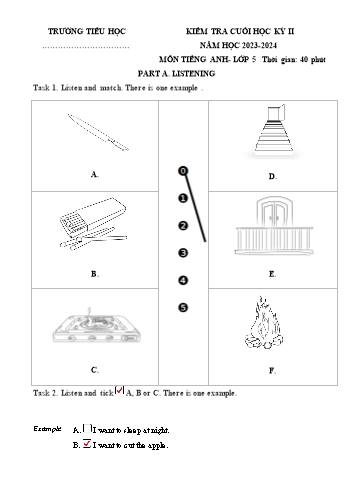 Đề kiểm tra cuối học kỳ II môn Tiếng Anh Lớp 5 - Năm học 2023-2024 - Đề số 11 (Có file nghe)
