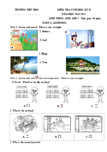 Đề kiểm tra cuối học kỳ II môn Tiếng Anh Lớp 5 - Năm học 2023-2024 - Đề số 8 (Có file nghe)