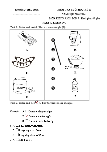 Đề kiểm tra cuối học kỳ II môn Tiếng Anh Lớp 5 - Năm học 2023-2024 - Đề số 5 (Có file nghe)