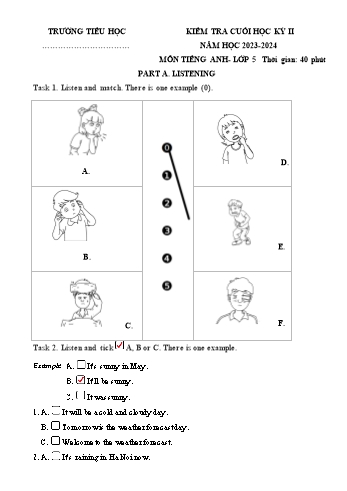Đề kiểm tra cuối học kỳ II môn Tiếng Anh Lớp 5 - Năm học 2023-2024 - Đề số 13 (Có file nghe)