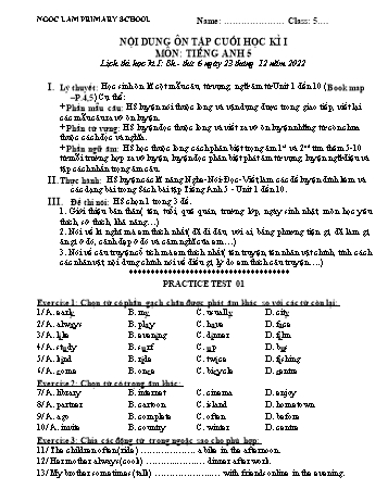 Đề ôn tập cuối học kì I môn Tiếng Anh Lớp 5 - Trường Tiểu học Ngọc Lâm