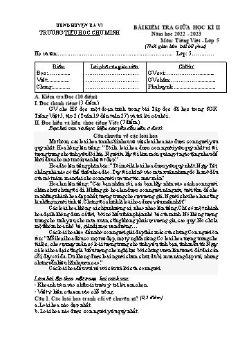 Bài kiểm tra giữa học kì II môn Tiếng Việt Lớp 5 - Năm học 2022-2023 - Trường Tiểu học Chu Minh (Có đáp án)