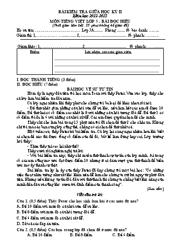 Bài kiểm tra giữa học kỳ II môn Tiếng Việt Lớp 5 - Năm học 2022-2023 - Trường Tiểu học Đồng Hòa