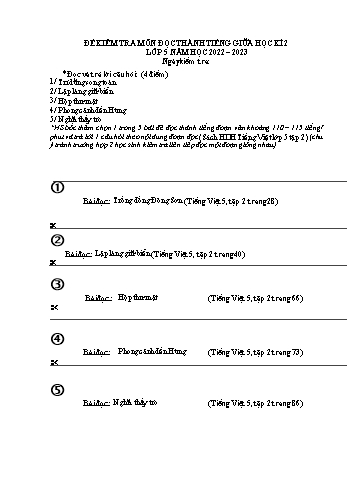 Đề kiểm tra giữa học kì 2 môn Tiếng Việt Lớp 5 (Đọc thành tiếng) - Năm học 2022-2023