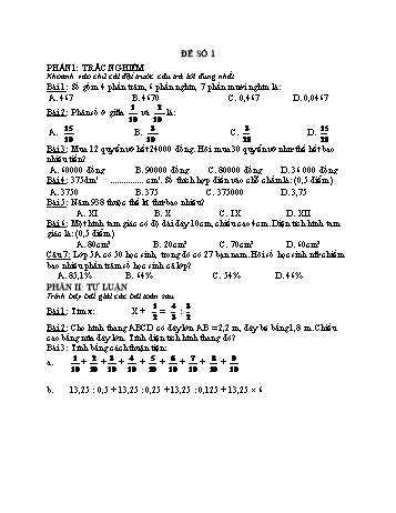 Đề kiểm tra giữa kì 2 môn Toán Lớp 5 - Đề số 1 (Có đáp án)