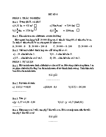 Đề kiểm tra giữa kì 2 môn Toán Lớp 5 - Đề số 6 (Có đáp án)