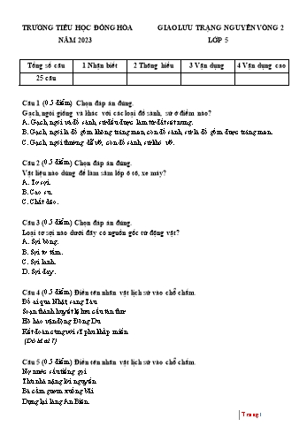 Đề thi trạng nguyên vòng 2 Lớp 5 - Năm học 2022-2023 - Trường Tiểu học Đồng Hòa (Có đáp án)