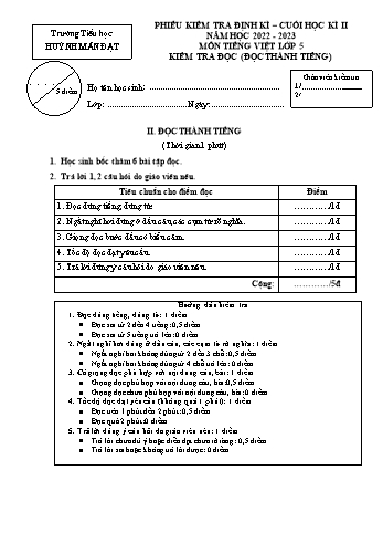 Phiếu kiểm tra định kì cuối học kì II môn Tiếng Việt Lớp 5 - Năm học 2022-2023 - Trường Tiểu học Huỳnh Mẫn Đạt (Có đáp án)