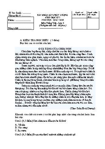 Bài khảo sát chất lượng cuối học kì I môn Tiếng Việt Lớp 5 - Năm học 2023-2024 - Đề 2 (Có đáp án)