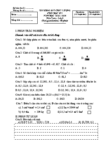 Bài khảo sát chất lượng cuối học kì I môn Toán, Tiếng Việt Lớp 5 - Năm học 2023-2024 - Đề 2 (Có đáp án)