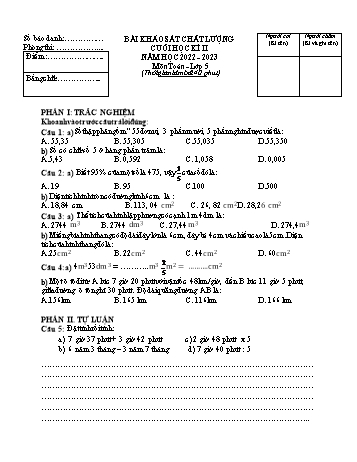 Bài khảo sát chất lượng cuối học kì II môn Toán Lớp 5 - Năm học 2022-2023 - Đề 2 (Có đáp án)