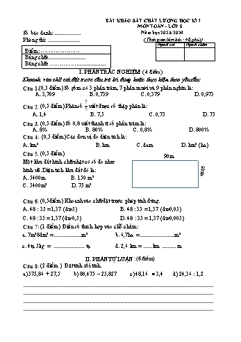 Bài khảo sát chất lượng học kì I môn Toán Lớp 5 - Năm học 2023-2024 - Đề 1 (Có đáp án)