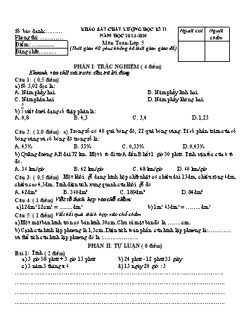 Bài khảo sát chất lượng học kì II môn Toán Lớp 5 - Năm học 2023-2024 - Đề 5