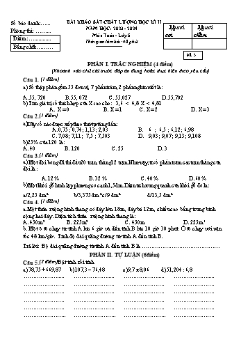 Bài khảo sát chất lượng học kì II môn Toán Lớp 5 - Năm học 2023-2024 - Đề số 3