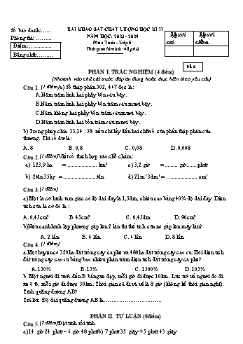 Bài khảo sát chất lượng học kì II môn Toán Lớp 5 - Năm học 2023-2024 - Đề số 6