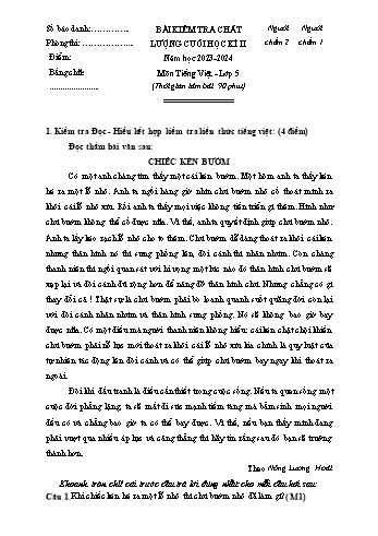 Bài kiểm tra chất lượng cuối học kì II môn Tiếng Việt Lớp 5 - Năm học 2023-2024 (Có đáp án)