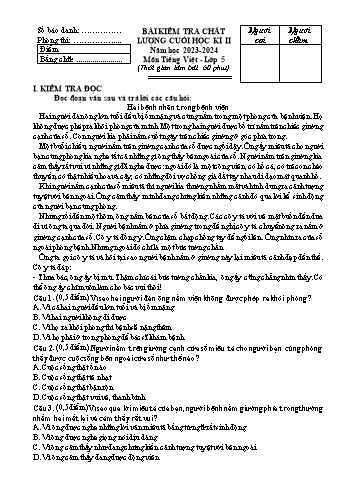 Bài kiểm tra chất lượng cuối học kì II môn Tiếng Việt Lớp 5 - Năm học 2023-2024 - Đề 2 (Có đáp án)