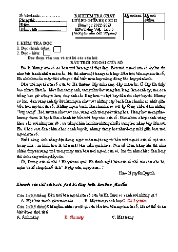 Bài kiểm tra chất lượng giữa học kì II môn Tiếng Việt Lớp 5 - Năm học 2022-2023 (Có đáp án)
