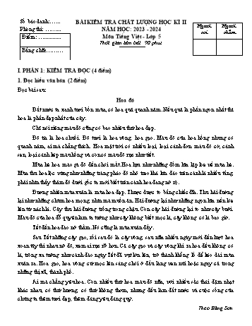 Bài kiểm tra chất lượng học kì II môn Tiếng Việt Lớp 5 - Năm học 2023-2024 - Đề 2