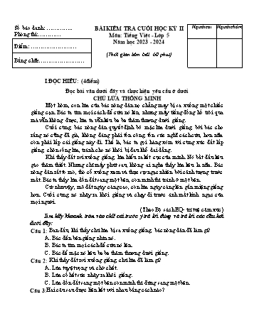 Bài kiểm tra cuối học kỳ II môn Tiếng Việt Lớp 5 - Năm học 2023-2024 (Có đáp án)