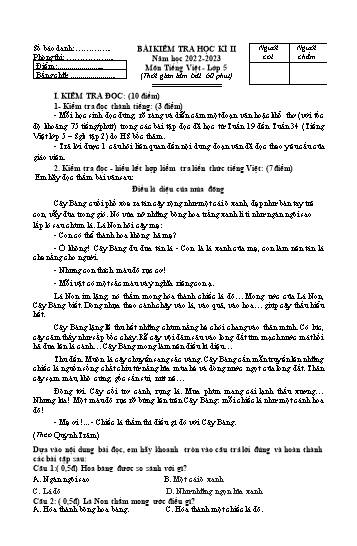 Bài kiểm tra học kì II môn Tiếng Việt Lớp 5 - Năm học 2022-2023 (Có đáp án)
