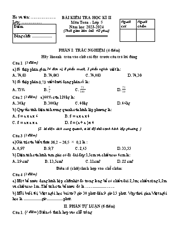 Bài kiểm tra học kì II môn Toán Lớp 5 - Năm học 2023-2024 - Đề 2