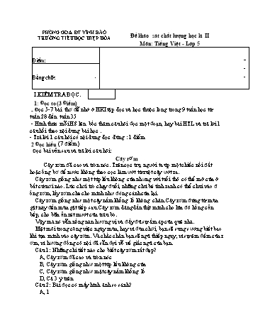 Đề khảo sát chất lượng học kì II môn Tiếng Việt Lớp 5 - Năm học 2023-2024 - Trường Tiểu học Hiệp Hòa - Đề 4 (Có đáp án)