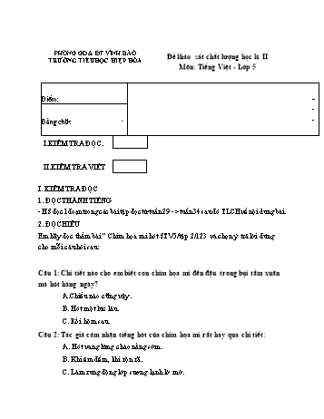 Đề khảo sát chất lượng học kì II môn Tiếng Việt Lớp 5 - Năm học 2023-2024 - Trường Tiểu học Hiệp Hòa - Đề 15 (Có đáp án)