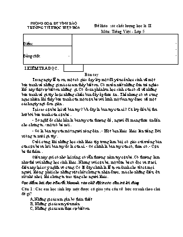 Đề khảo sát chất lượng học kì II môn Tiếng Việt Lớp 5 - Năm học 2023-2024 - Trường Tiểu học Hiệp Hòa - Đề 7 (Có đáp án)